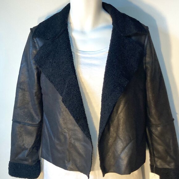 Vigoss SZ S NWT Black vegan suede leather sherpa open front moto jacket - Picture 6 of 13